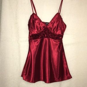 XS red satin tank with velvet